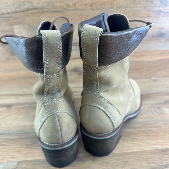 LL Bean Women's Boots Size 8.5M Block Heel Lug Sole Tan Chestnut Leather Lace Up - Picture 6 of 10